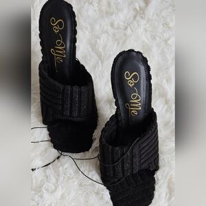 🖤Brand New Black Terry Cloth Open-Toe Stiletto Heels. Size 7.5